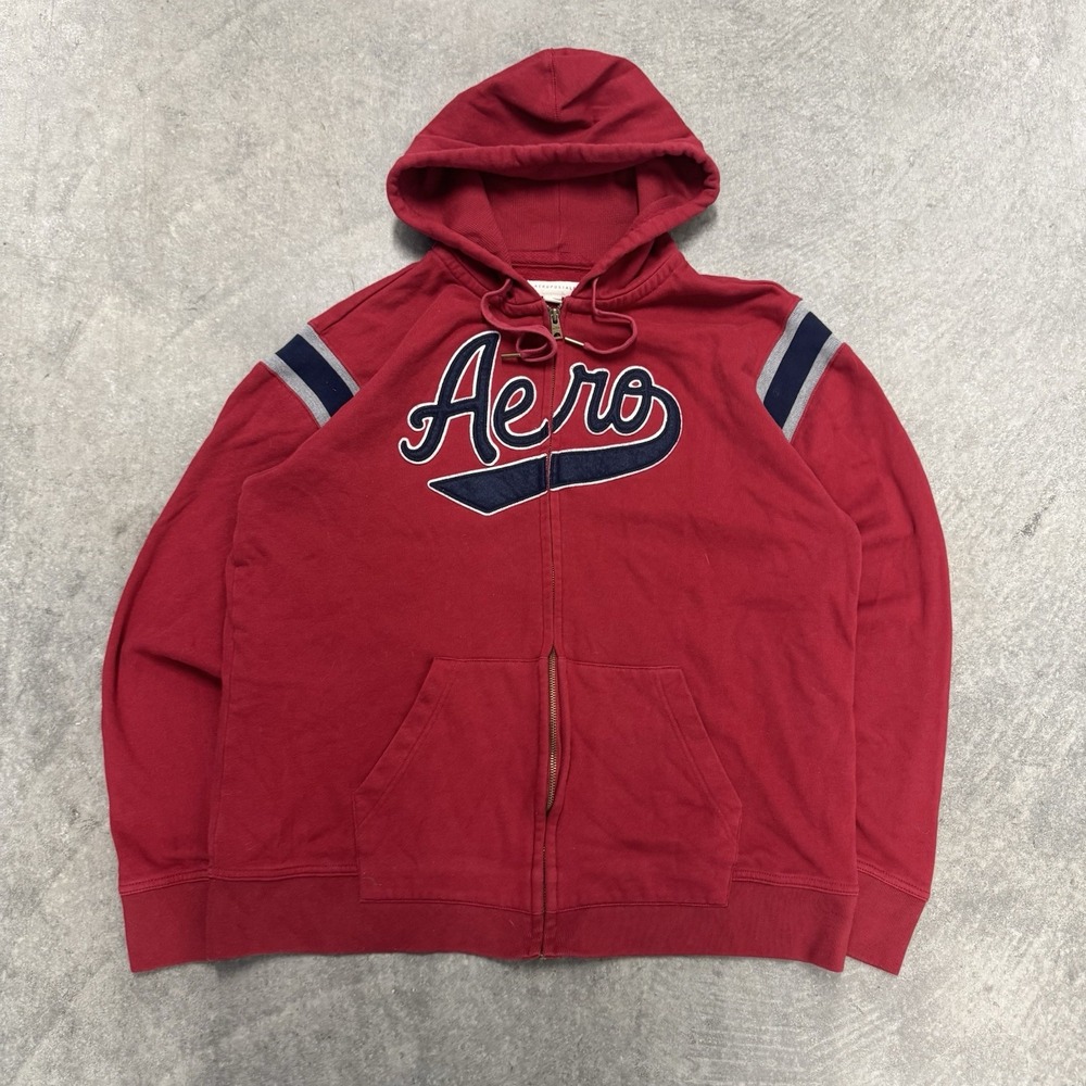 Men's Aeropostale Zip Up Hoodie Sweatshirt Skater Red Blue Retro Academia XL